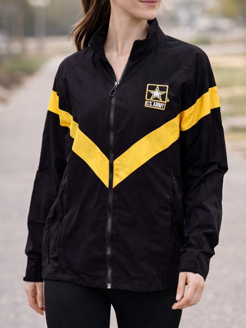 U.S. Army APFU Physical Training Jacket Black Gold Full Zip Unisex Small Long